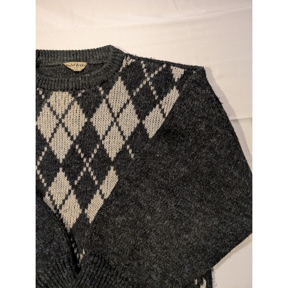 Polat Triko Mens Medium Argyle Sweater Baumwolle Cotton Dark Gray CrewNeck Knit - Picture 3 of 9